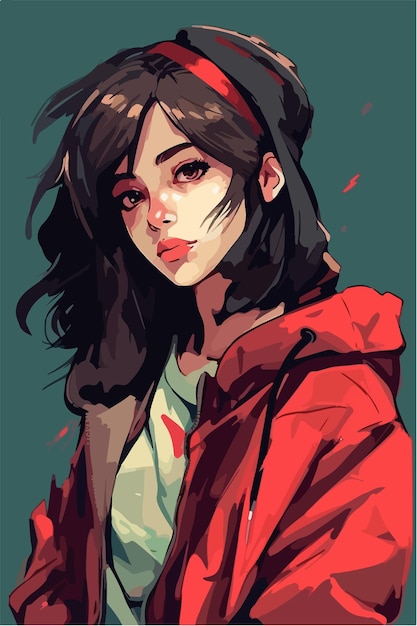 Uma pintura digital de um estilo Girl Anime