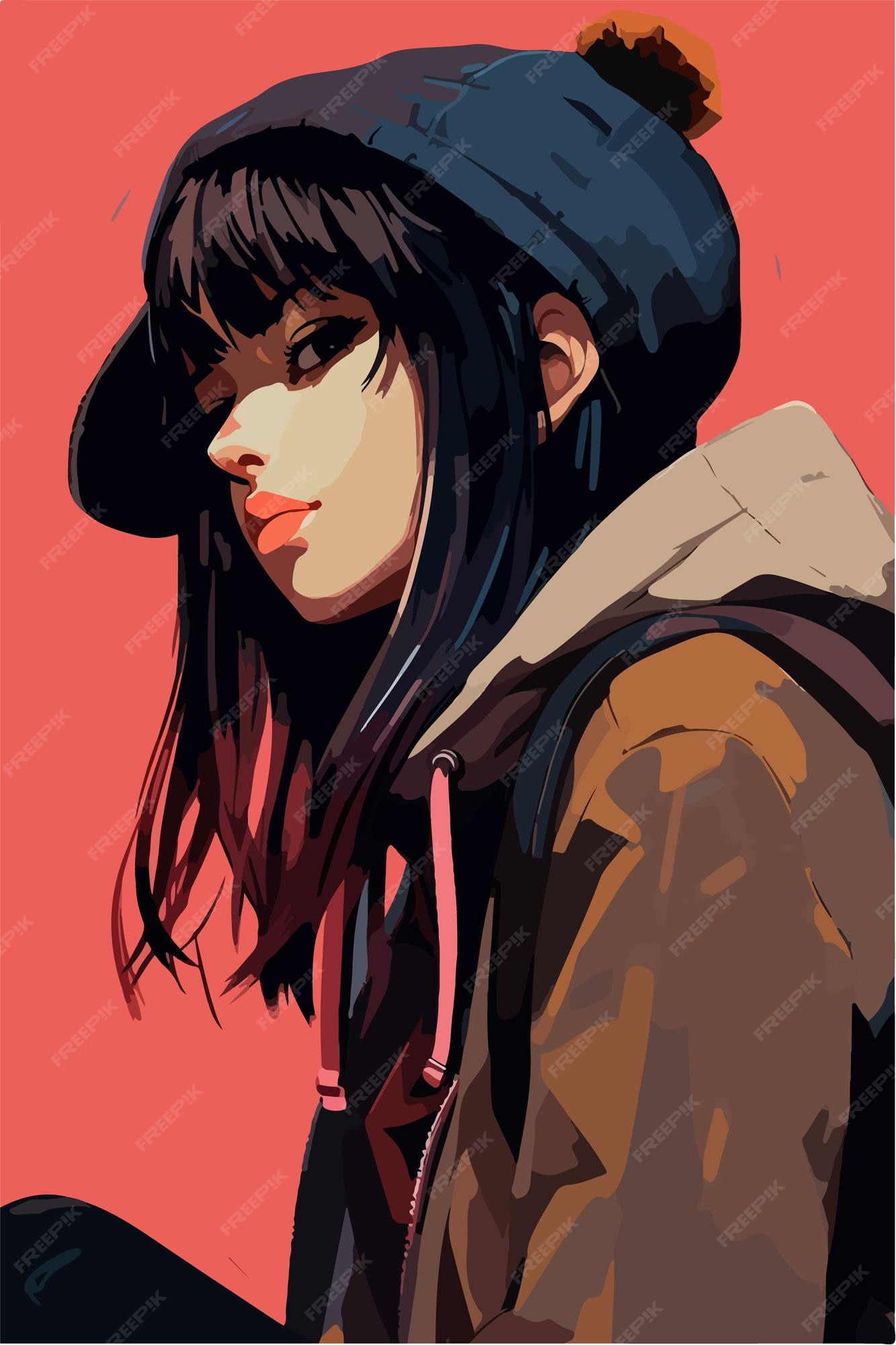 Uma pintura digital de um estilo girl anime