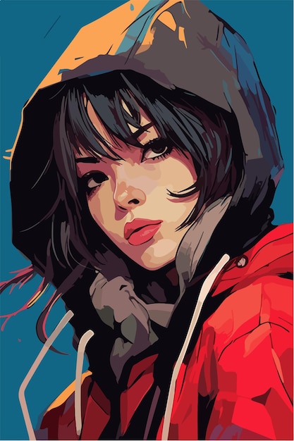 Uma pintura digital de um estilo Girl Anime