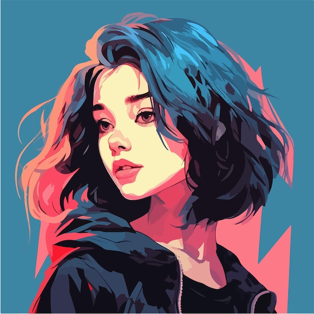 Uma pintura digital de uma ilustração vetorial do estilo Girl Anime