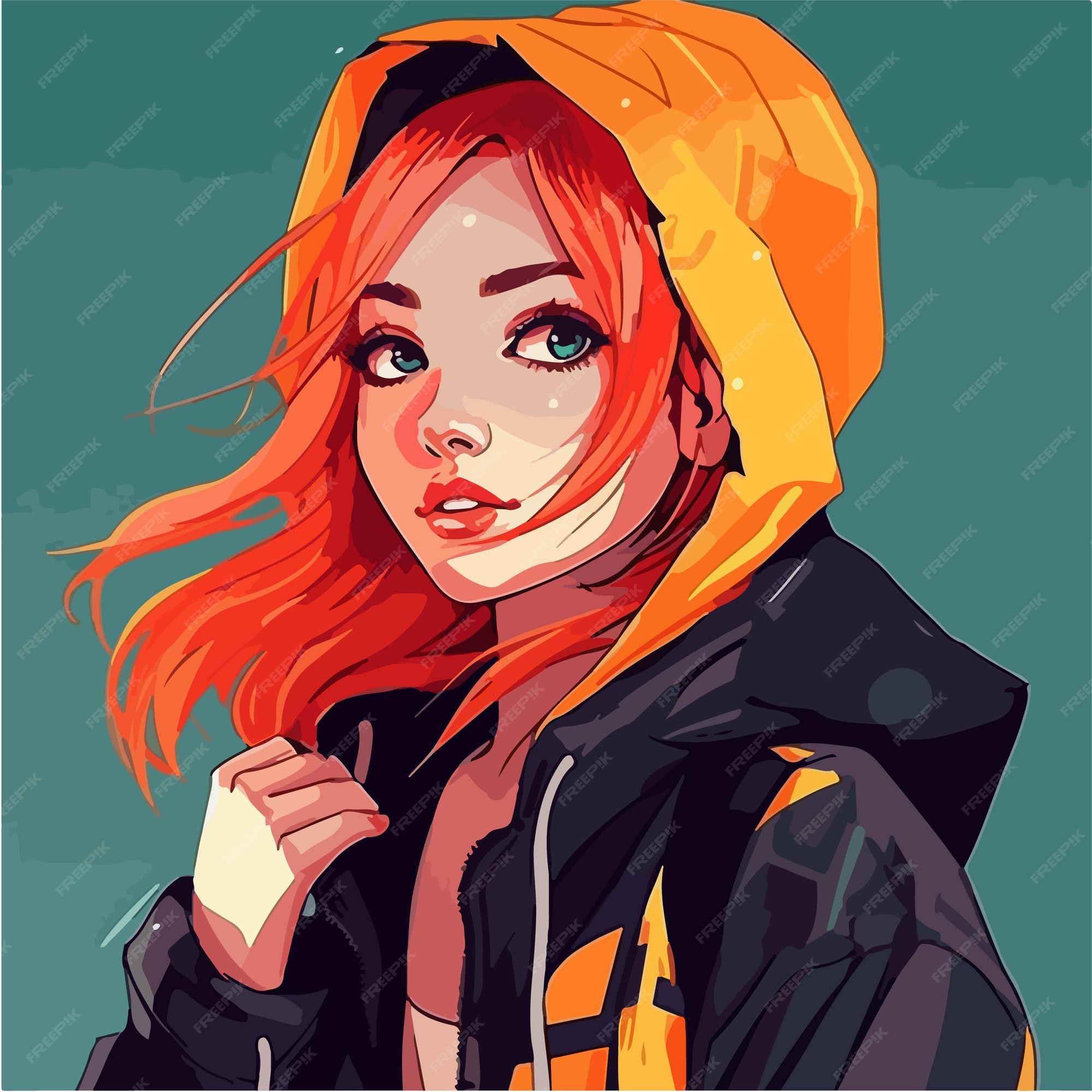 Uma pintura digital de um estilo girl anime