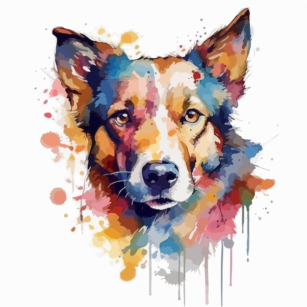 Uma pintura em aquarela de um cachorro com as cores do arco-íris.