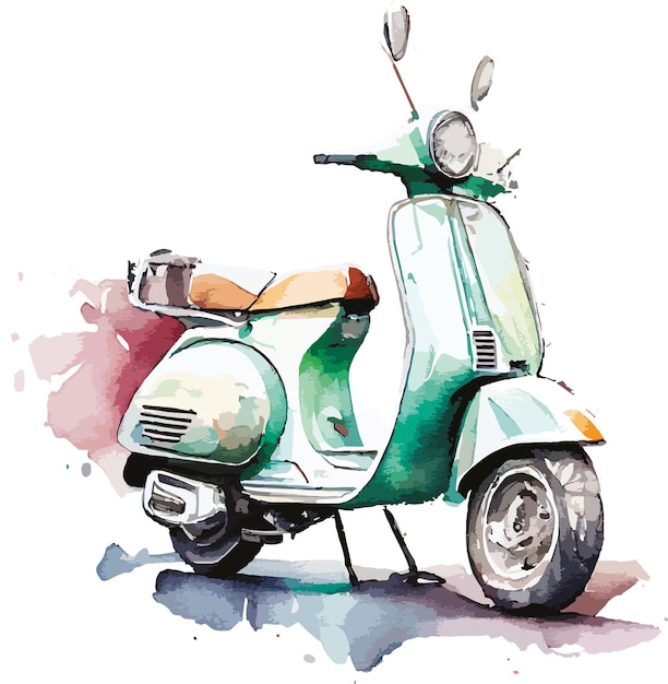 Vetor uma pintura em aquarela de uma scooter verde com a palavra vespa nela.