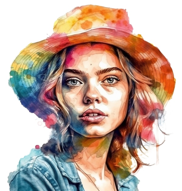 Vetor uma pintura em aquarela minimalista do rosto alegre de uma mulher caucasiana