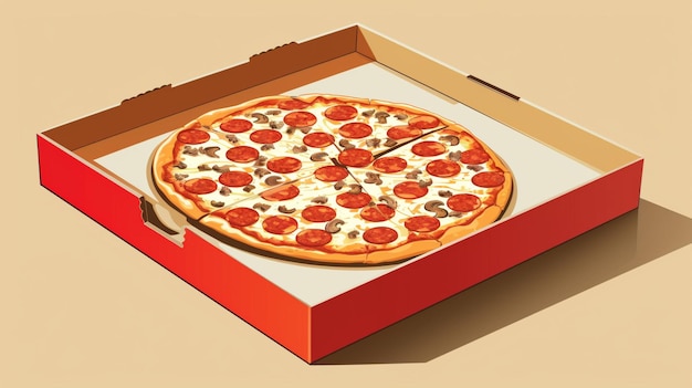 Vetor uma pizza com pepperoni e pepperoni numa caixa vermelha