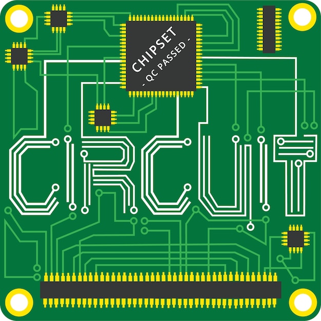 Uma placa de circuito com as palavras chipet e um circuito impresso nela