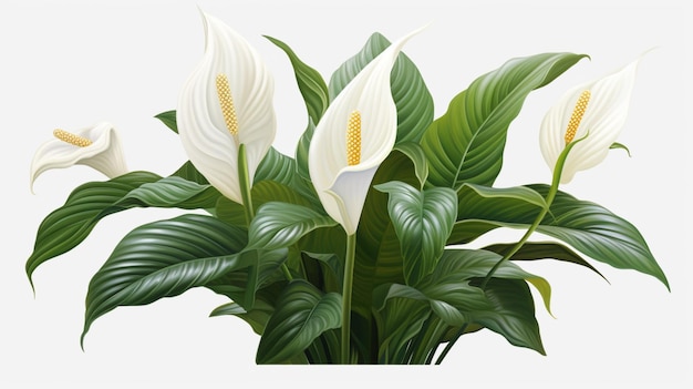 Vetor uma planta com lírios brancos e folhas verdes