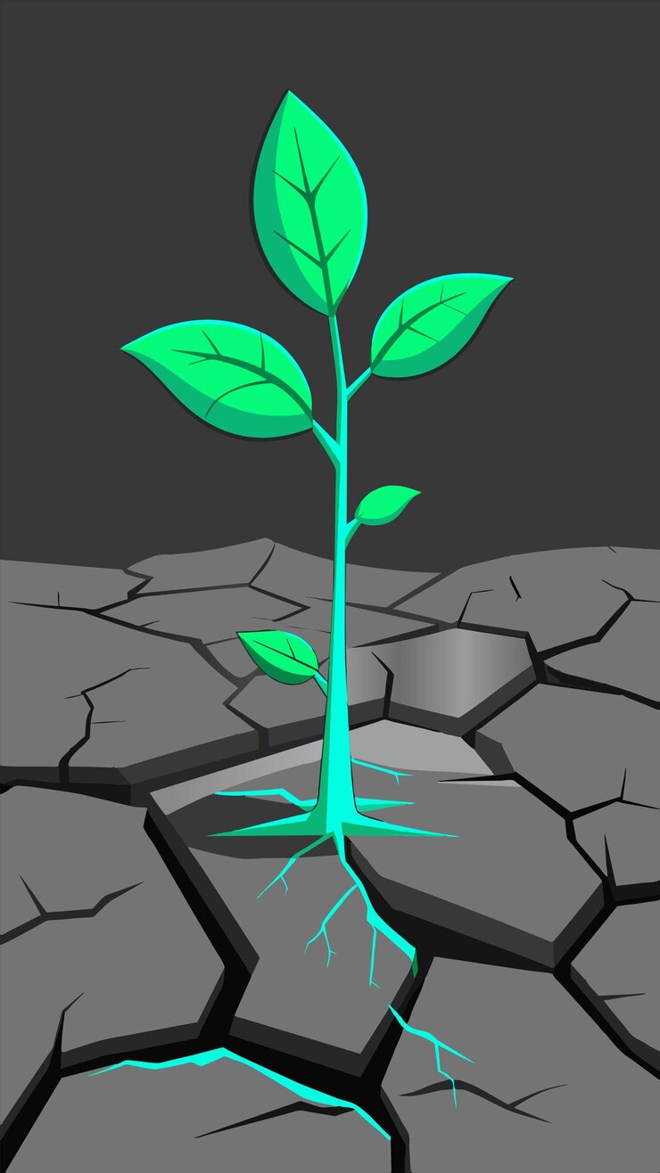 Vetor uma planta crescendo de uma parede rachada