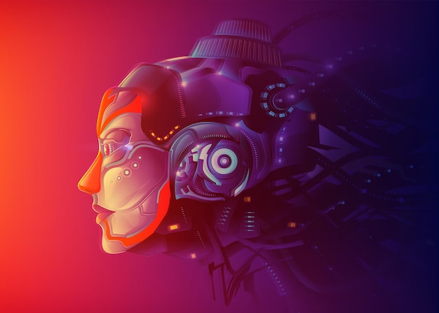 Vetor uma poderosa tecnologia futurística de inteligência artificial feminina