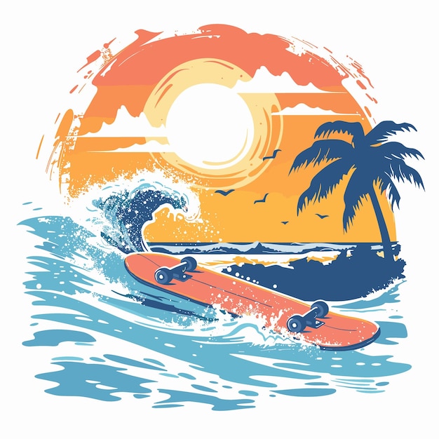 Uma prancha de surf está montando uma onda no oceano