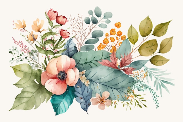 Uma profusão de flores Aquarela colorida variedade de cores Ilustração vetorial