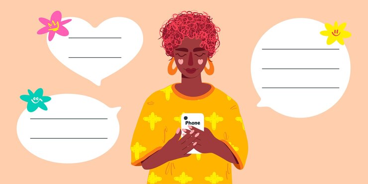 Vetor uma rapariga bonita a falar ao telefone uma bolha de fala com espaço para texto