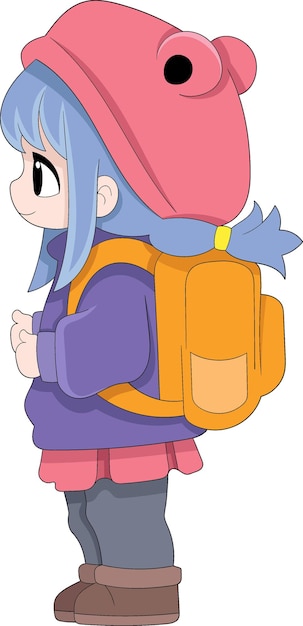 Uma rapariga bonita está a carregar uma bolsa para a escola feliz.
