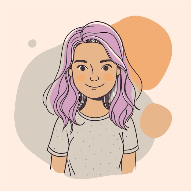 uma rapariga com cabelo roxo e um penteado rosa