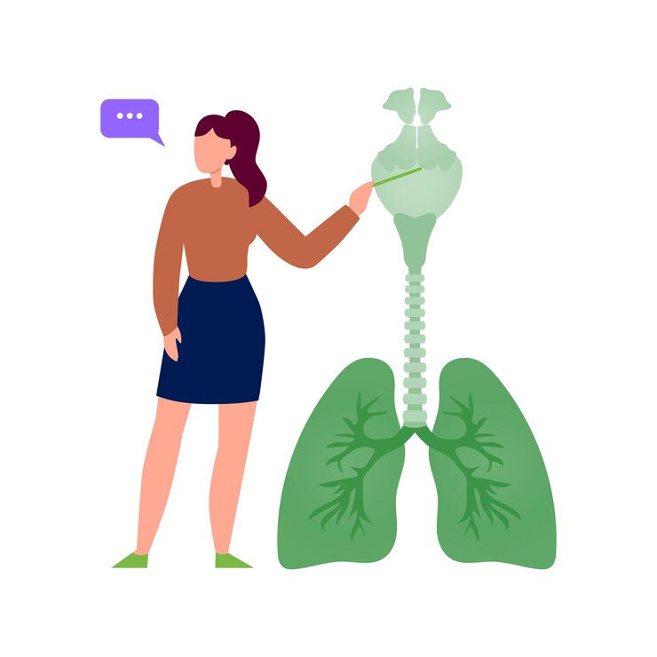 Vetor uma rapariga está a falar sobre as vias respiratórias.