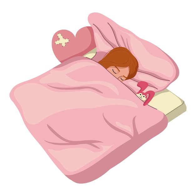 Uma rapariga feliz a dormir com a sua boneca