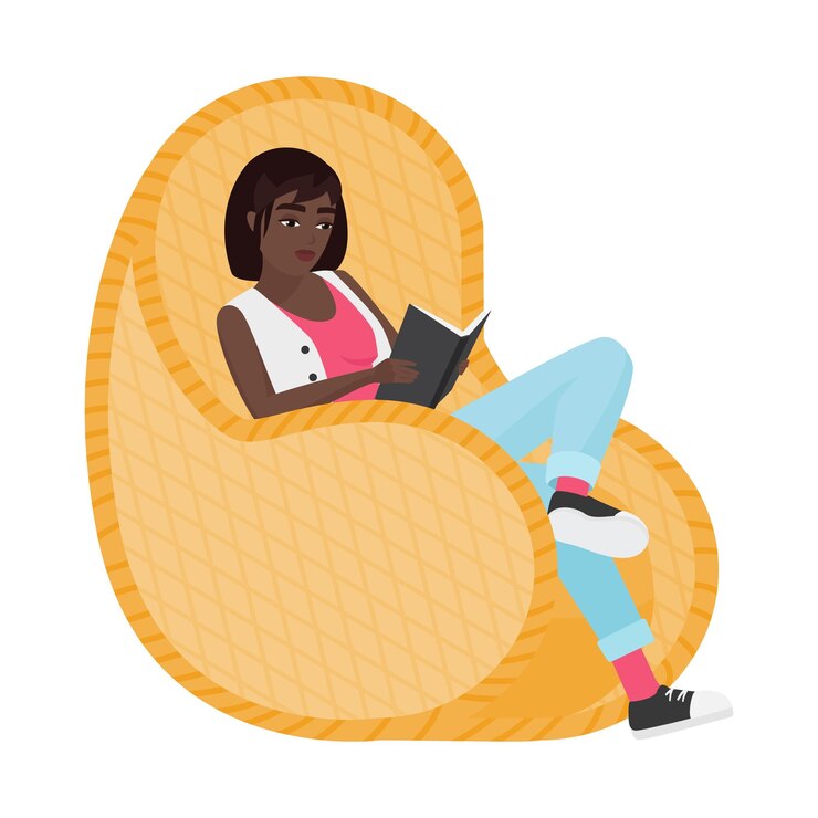 Vetor uma rapariga negra hipster a relaxar numa poltrona.
