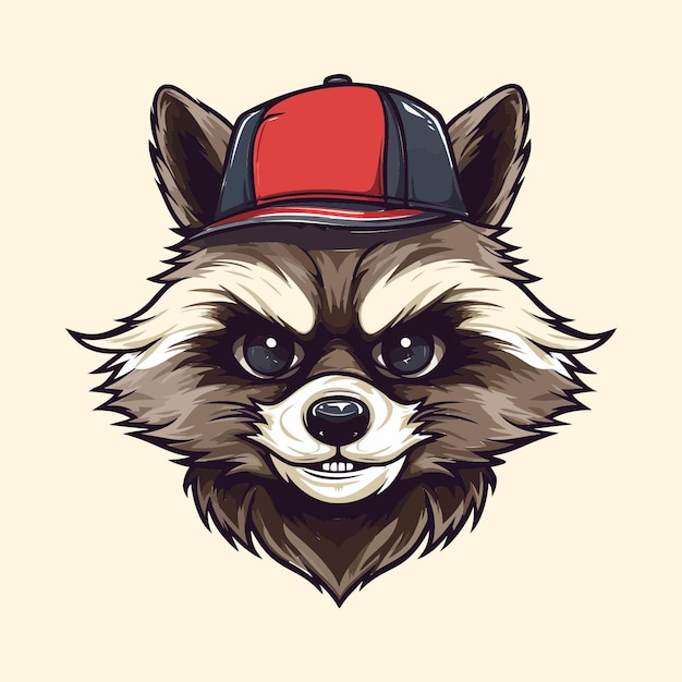 Uma raposa fofa ou um guaxinim usando ilustrações vetoriais do logotipo do mascote do boné