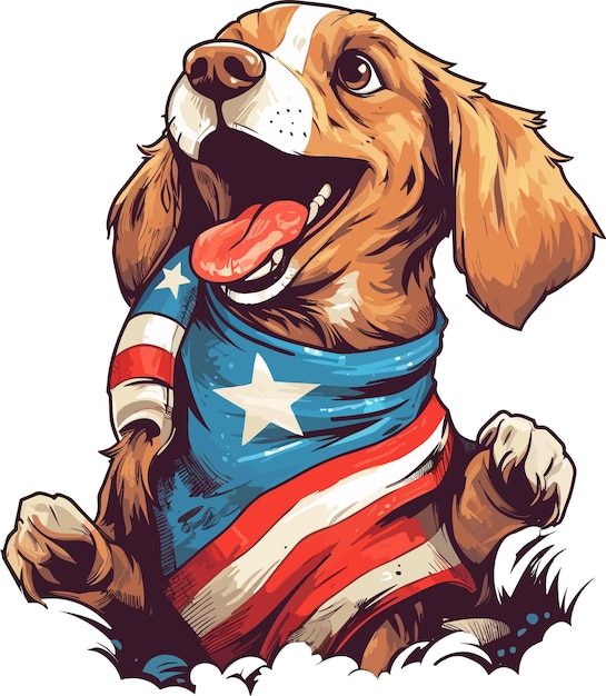 Vetor uma representação emocionante de um cachorro adorável abraçando alegremente uma bandeira americana