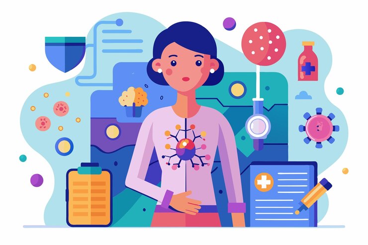 Vetor uma representação visual que destaca a conscientização sobre o linfoma com ferramentas educacionais para pacientes e cuidadores