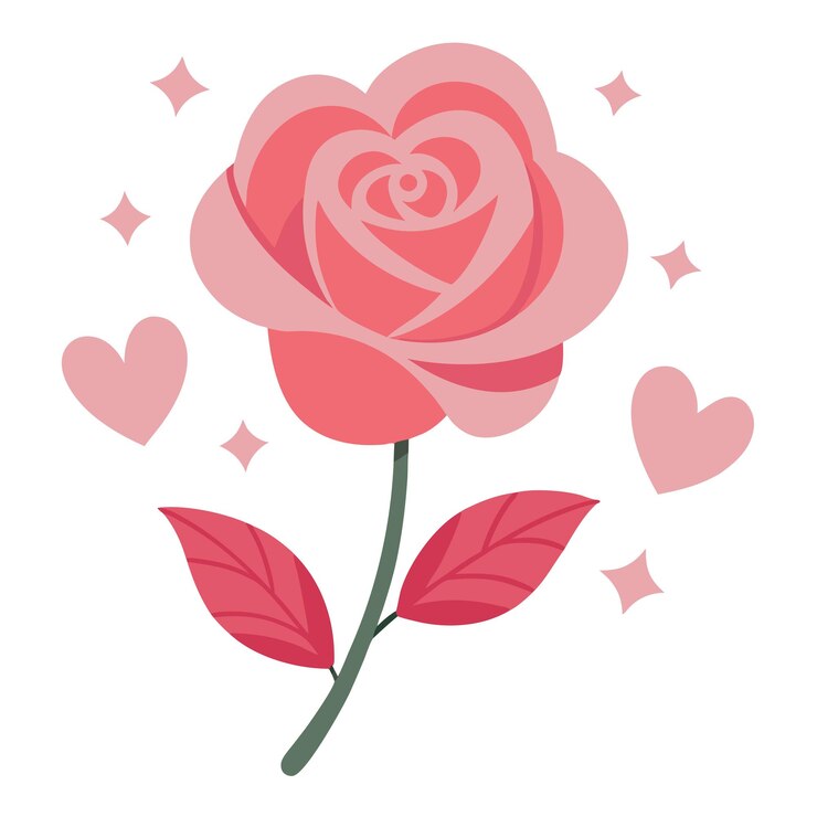 Vetor uma rosa rosa com corações e corações nela
