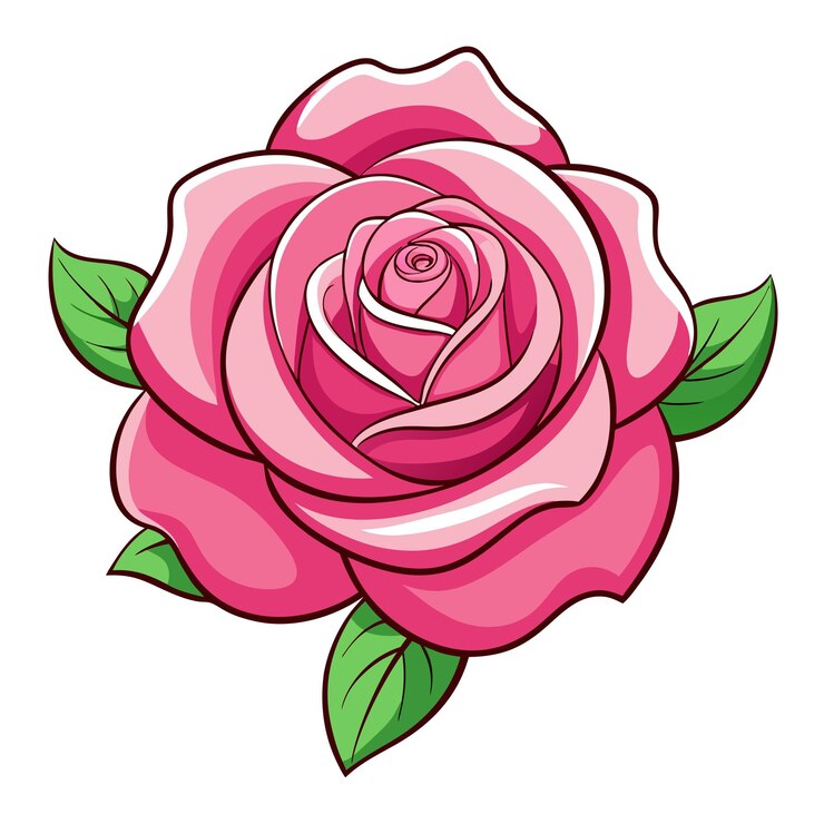 Vetor uma rosa rosa com folhas verdes