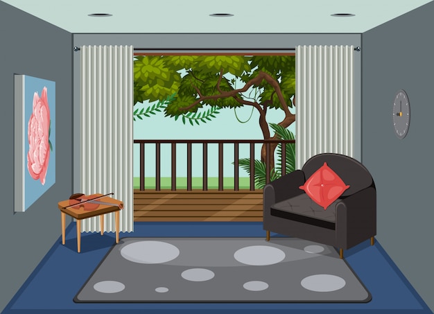Vetor uma sala de estar com vista para a natureza