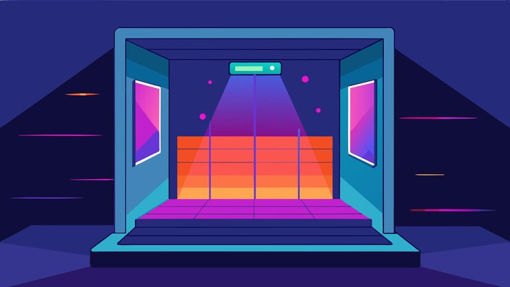 Vetor uma sauna infravermelha de última geração equipada com luzes de terapia de cores e música ambiente concebida para
