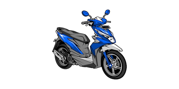 Vetor uma scooter azul com fundo branco e a palavra scooter nela.