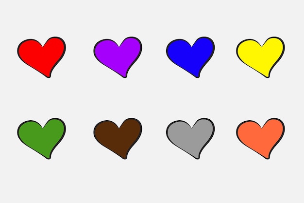 Vetor uma série de corações com cores diferentes e a palavra amor neles
