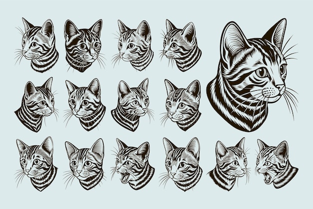 Vetor uma série de desenhos de gatos chamados tabby