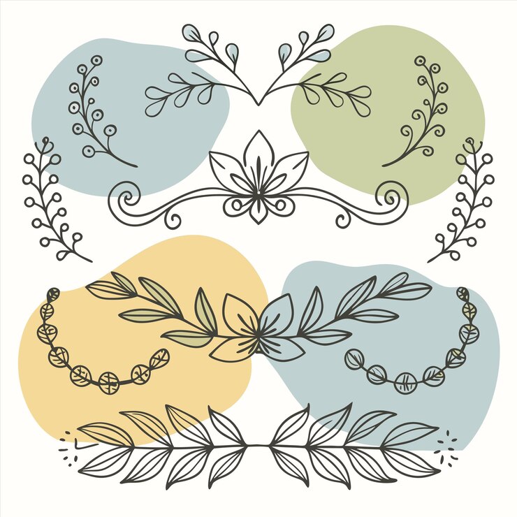 Vetor uma série de desenhos diferentes, incluindo folhas e flores
