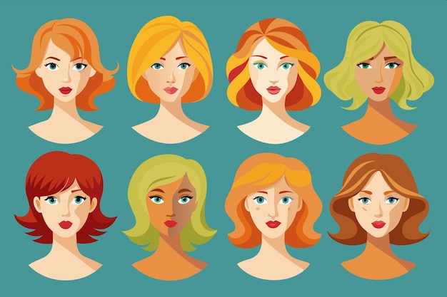 uma série de diferentes estilos de cabelo com diferentes cores