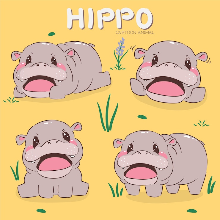 Vetor uma série de imagens de hipopótamos com a palavra hipopótamo