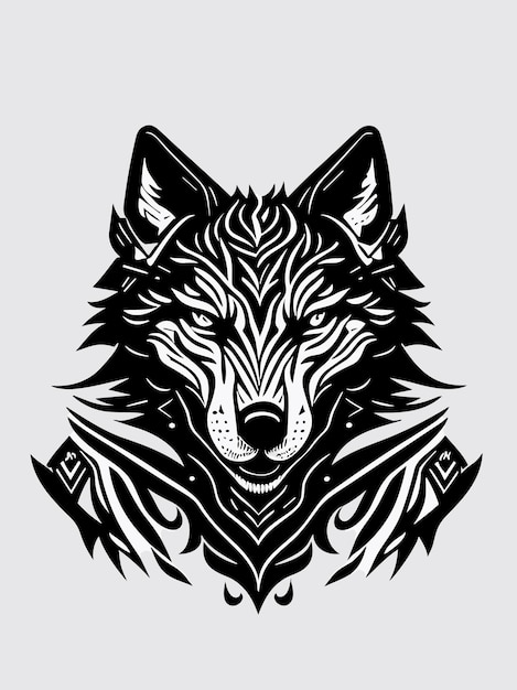 Vetor uma silhueta de cabeça de lobo tribal vetorial mitologia logotipo estilo de design monocromático ilustração de arte