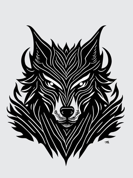 Vetor uma silhueta de cabeça de lobo tribal vetorial mitologia logotipo estilo de design monocromático ilustração de arte