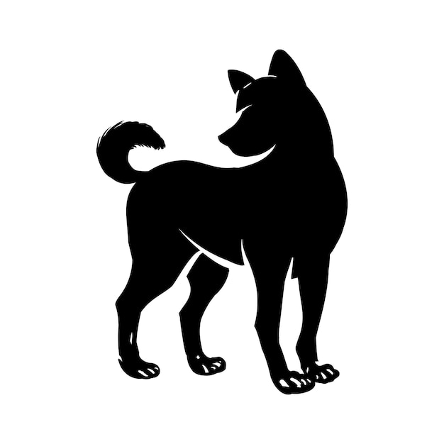 Uma silhueta negra de um cão com a palavra akita nele