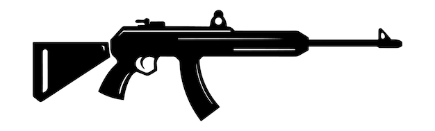 Uma silhueta negra de uma arma com um fundo branco.