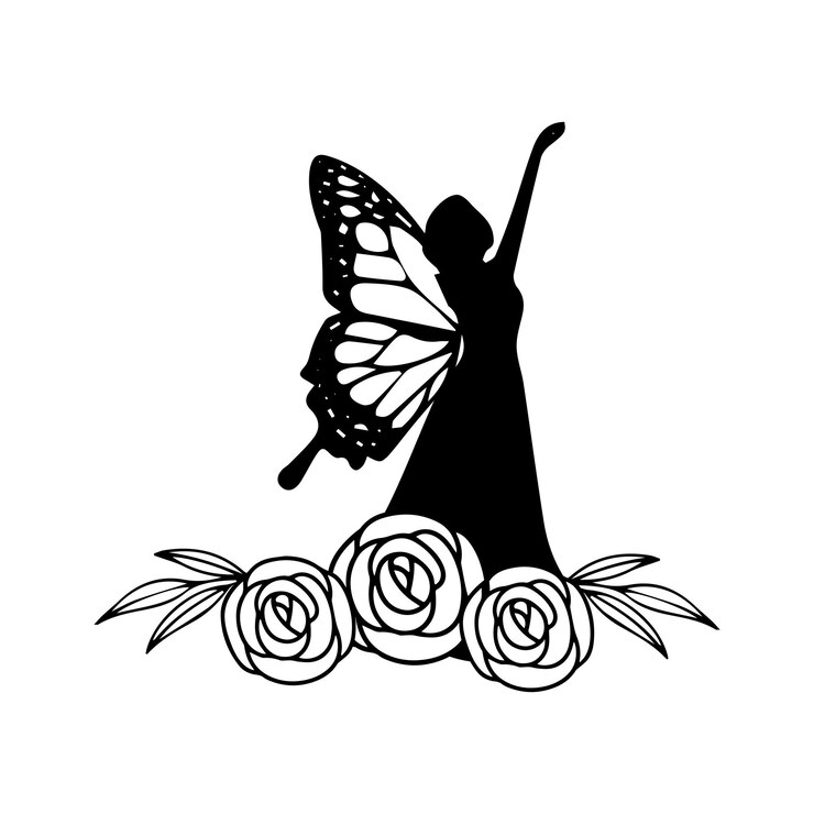 Vetor uma silhueta negra de uma borboleta com uma borboleta nela.