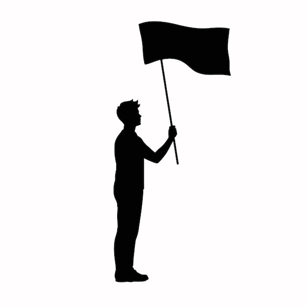 uma silhueta preta de uma pessoa segurando uma bandeira