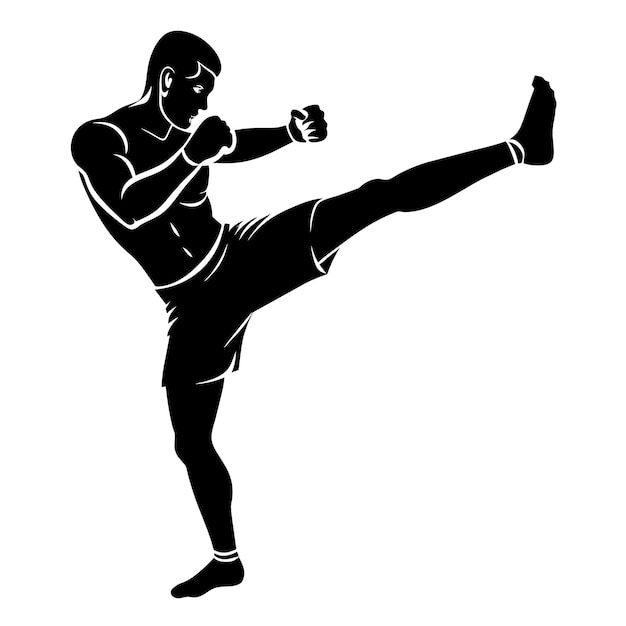Uma silhueta vetorial de postura de boxe isolada de fundo branco
