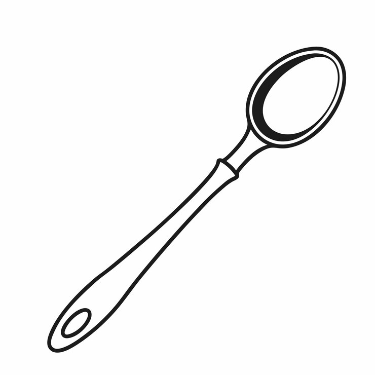 Vetor uma silhueta vetorial de uma simples colher com uma tigela arredondada e uma alça ligeiramente curva