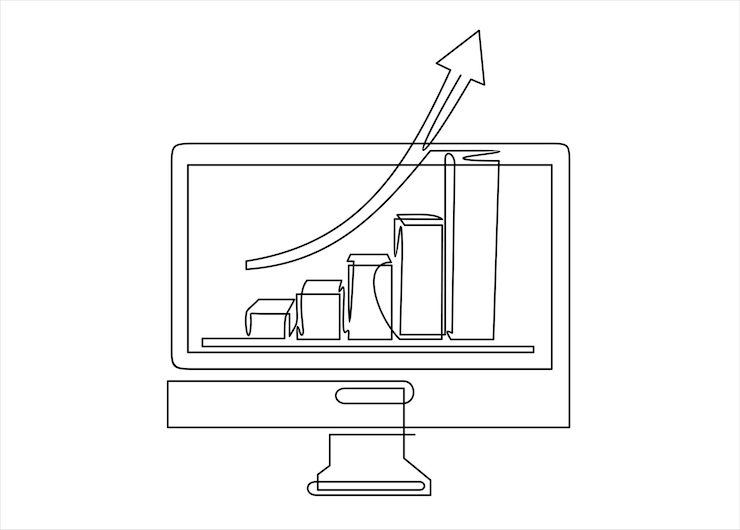 Vetor uma tela de computador com um gráfico que diz flecha