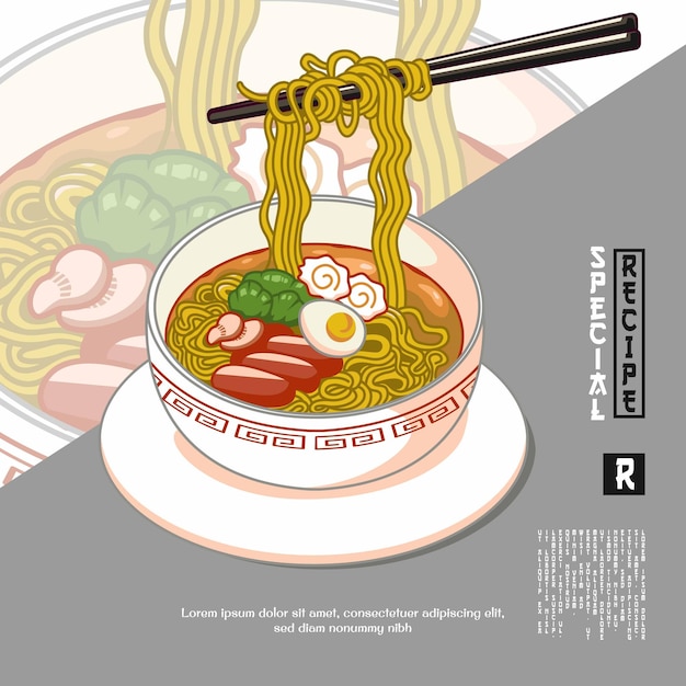 uma tigela de design vetorial de ilustração de macarrão ramen