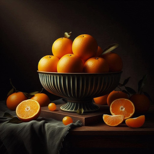 Vetor uma tigela de laranjas com a palavra laranjas