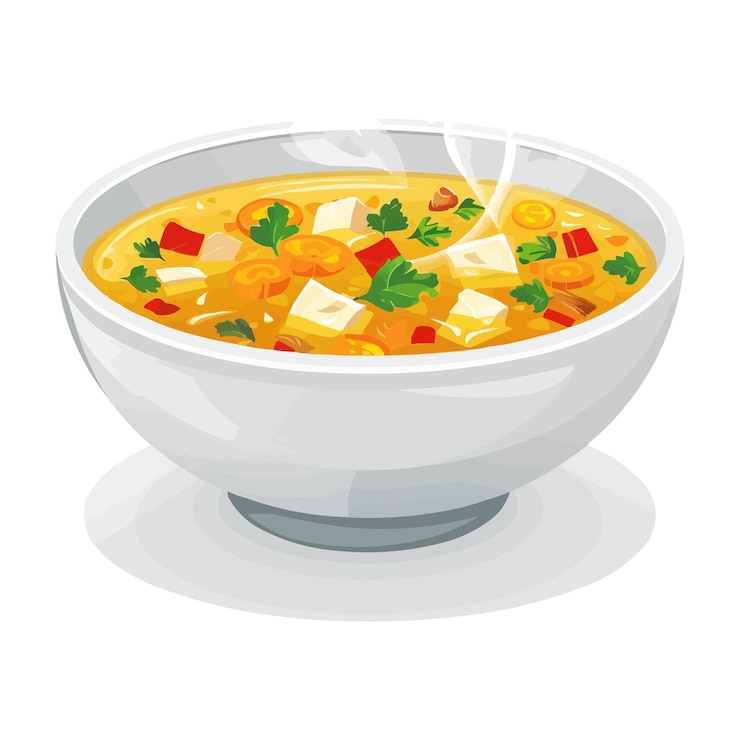 Vetor uma tigela de sopa com uma colher dentro que diz " arroz "