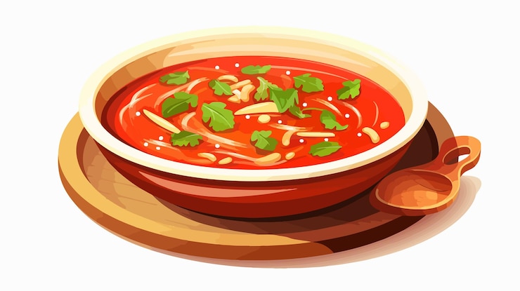 Vetor uma tigela de sopa com uma colher e uma colher