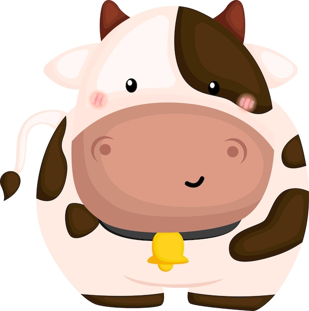 Vetor uma vaca com um sino no pescoço está usando uma coleira com uma etiqueta que diz 