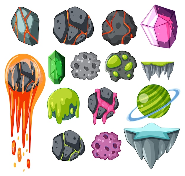 Uma variedade colorida de elementos espaciais de fantasia