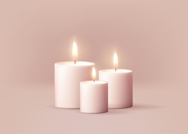Uma vela brilhante realista com uma chama brilhante em um fundo pastel perfeito para o Natal